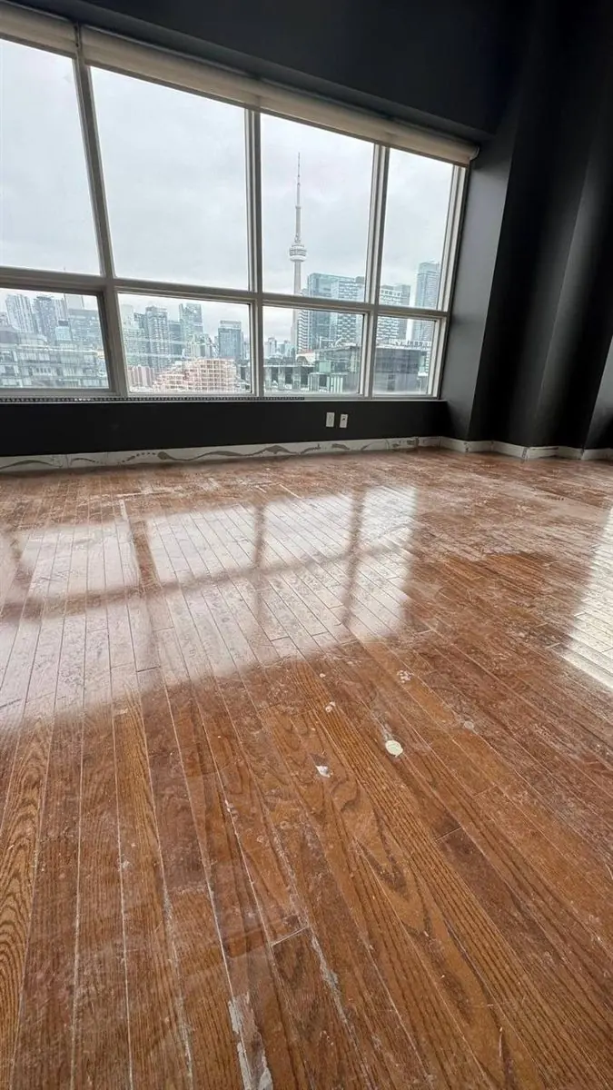 Oak hardwood floor before refinishing in Toronto