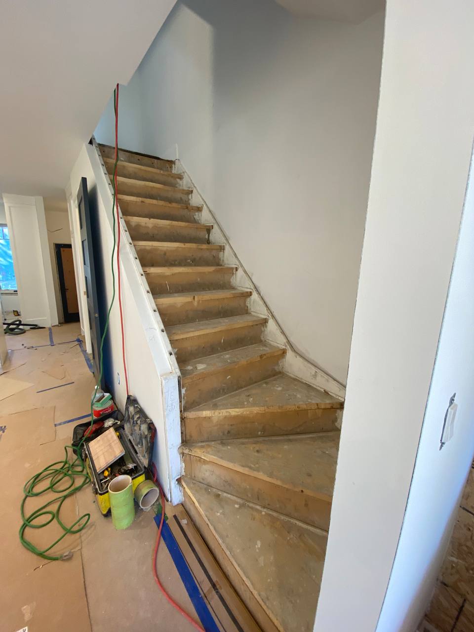 Staircase before stair recapping in Milton